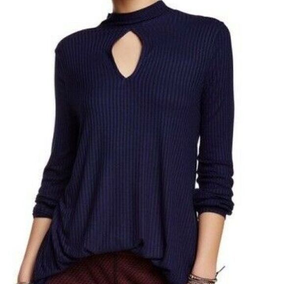 FREE PEOPLE Copa Banana Navy Blue Keyhole Ribbed - Picture 1 of 8